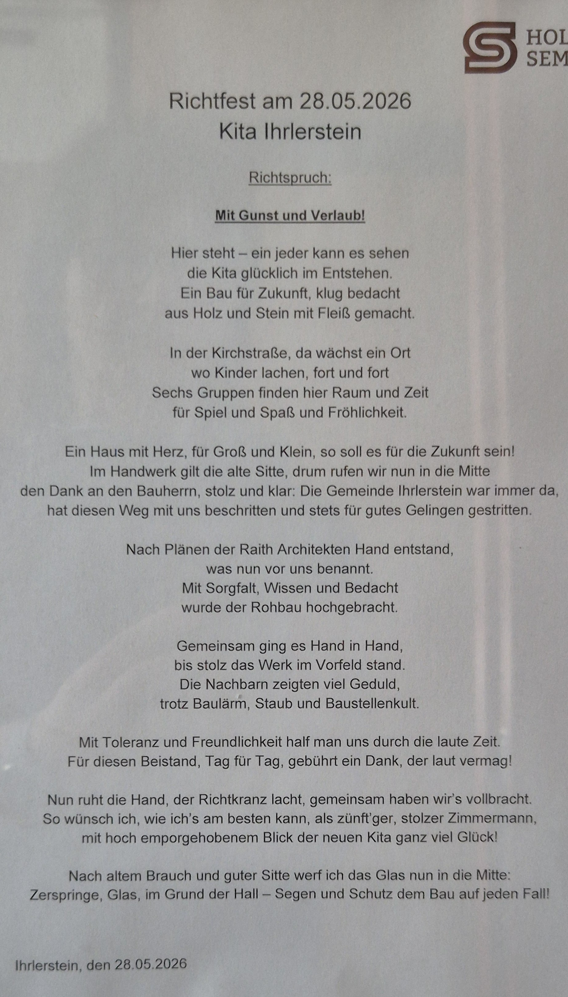 Richtfest unseres neuen Kita-Gebäudes
